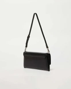 Pochette nera Marella in similpelle liscia con fibbia logo dorata e doppia tracolla rimovibile