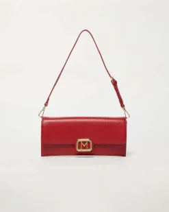 Pochette rossa Marella in similpelle liscia con fibbia logo dorata e doppia tracolla rimovibile