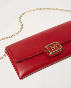 Pochette rossa Marella in similpelle liscia con fibbia logo dorata e doppia tracolla rimovibile