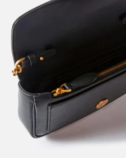 Pocket One Love Bag in pelle nera con patta di chiusura e fibbia dorata Love Birds