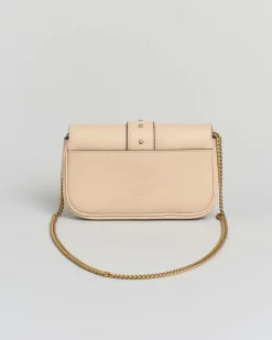 Pocket One Love Bag in pelle beige con patta di chiusura e fibbia dorata Love Birds
