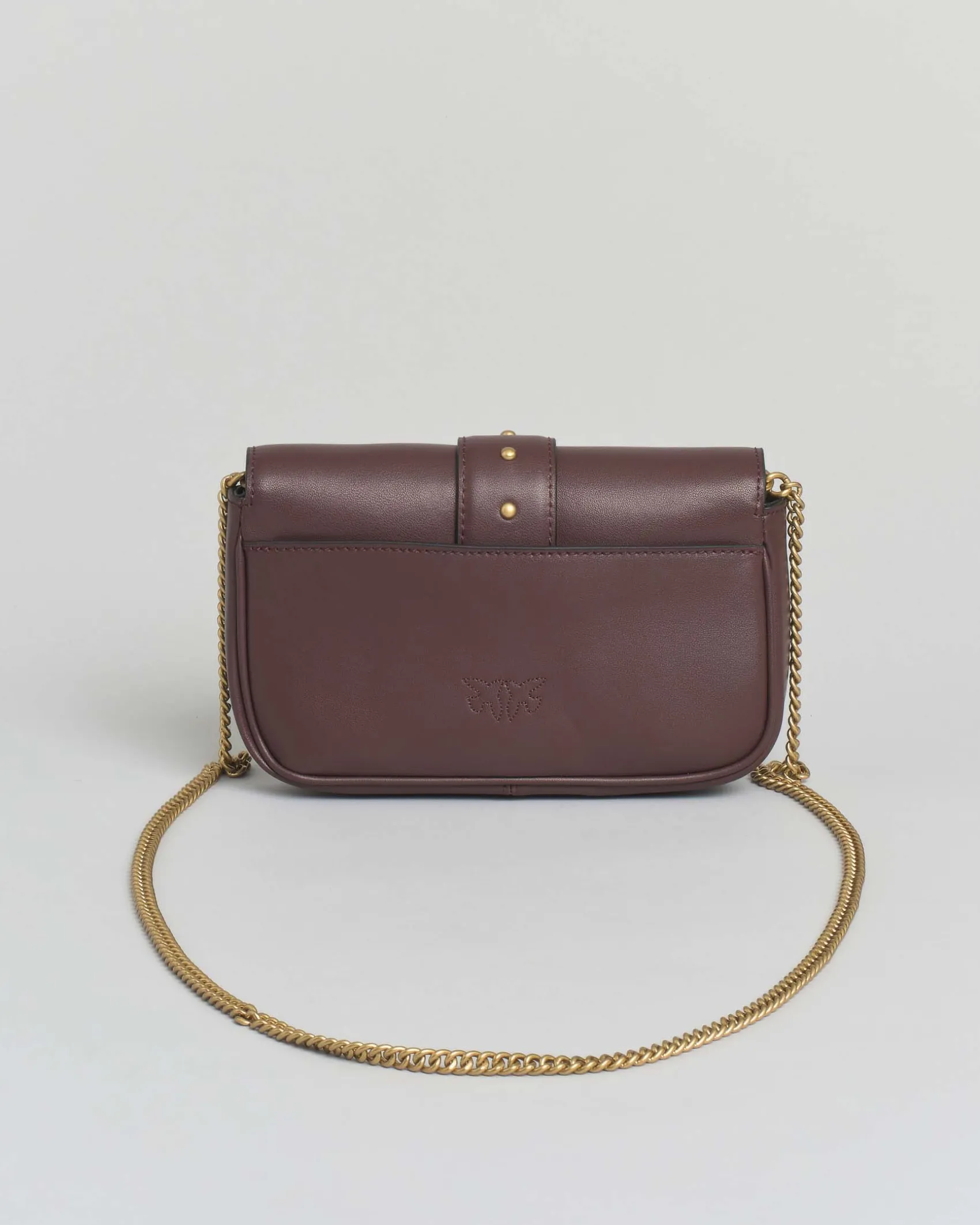 Pocket One Love Bag in pelle color vino con patta di chiusura e fibbia dorata Love Birds