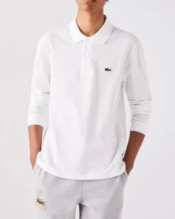 Polo bianca manica lunga classic fit L.13.12 in petit piqué