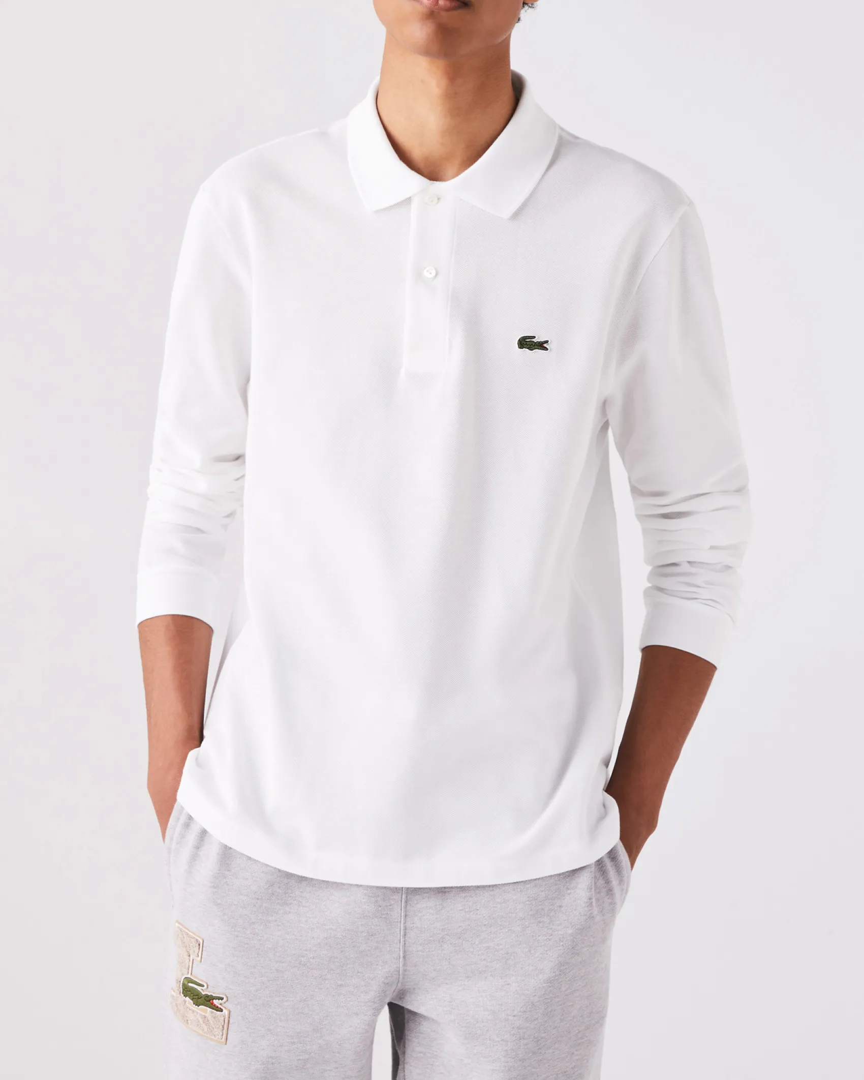 Polo bianca manica lunga classic fit L.13.12 in petit piqué