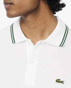 Polo bianca mezza manica regular fit L.12.12 con bordino verde