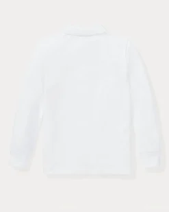 Polo bianca Ralph Lauren in piqué di cotone a maniche lunghe