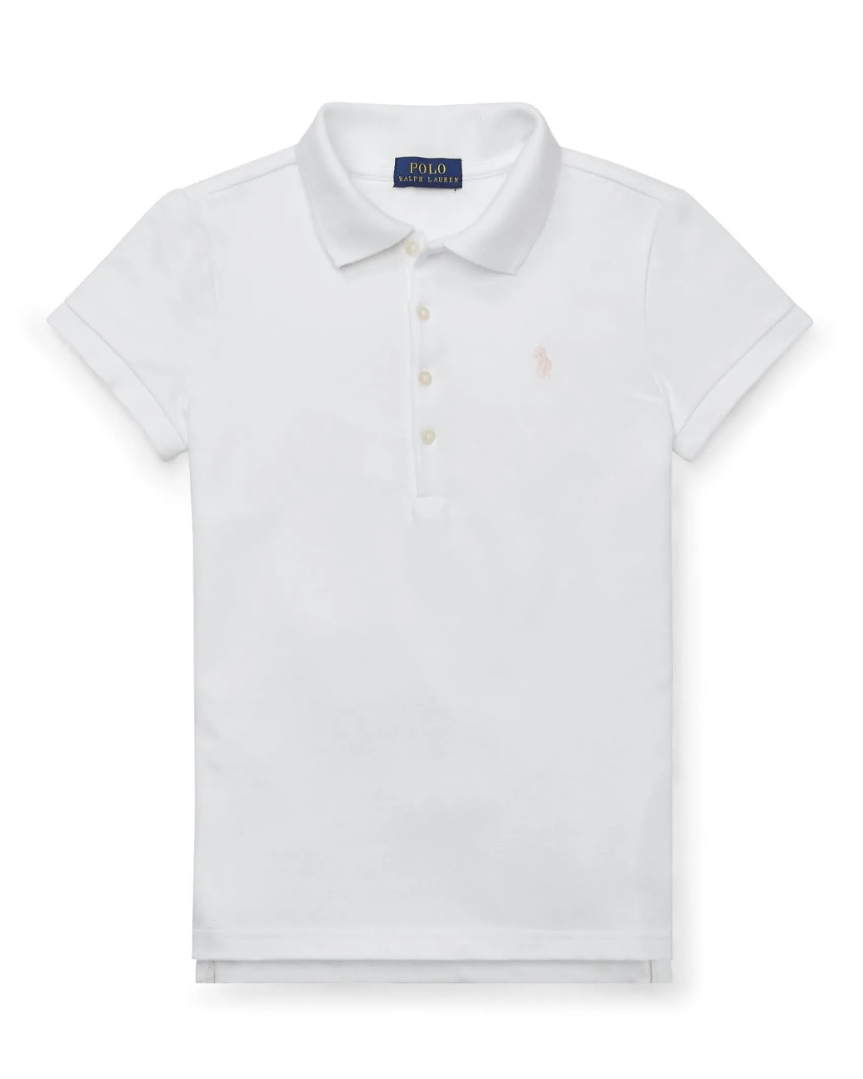 Polo bianca Ralph Lauren a maniche corte in cotone stretch con logo pony rosa