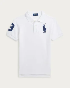 Polo bianca Ralph Lauren mezza manica con maxi logo pony e numero 3