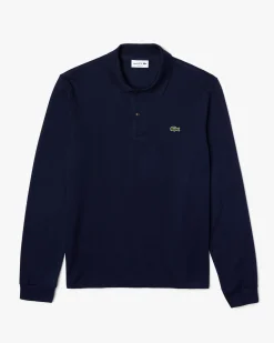 Polo blu manica lunga classic fit L.13.12 in petit piqué