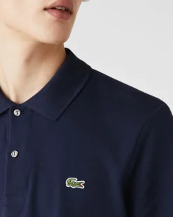Polo blu manica lunga classic fit L.13.12 in petit piqué