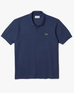 Polo blu melange classic fit L.12.64 in petit piqué chiné