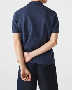 Polo blu melange classic fit L.12.64 in petit piqué chiné