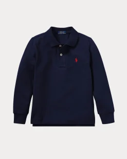 Polo blu Ralph Lauren in piqué di cotone a maniche lunghe