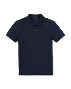 Polo blu Ralph Lauren tinta unita in piquet di cotone