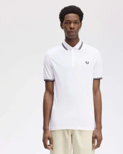 Polo Fred Perry bianca mezza manica con bordino nero