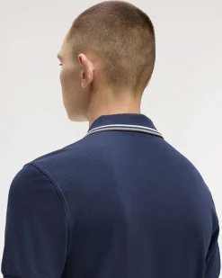 Polo Fred Perry blu indaco mezza manica con bordino salvia e bianco