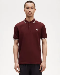 Polo Fred Perry bordeaux mezza manica con bordino bianco