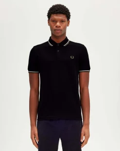 Polo Fred Perry nera mezza manica con bordino militare
