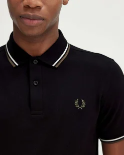 Polo Fred Perry nera mezza manica con bordino militare