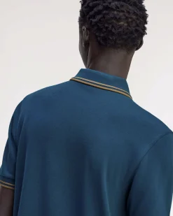 Polo Fred Perry ottanio mezza manica con bordino caramello