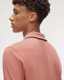 Polo Fred Perry rosa antico mezza manica con bordino blu e bianco
