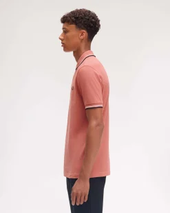 Polo Fred Perry rosa antico mezza manica con bordino blu e bianco