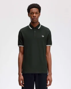 Polo Fred Perry verde scuro mezza manica con bordino bianco