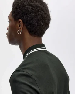 Polo Fred Perry verde scuro mezza manica con bordino bianco