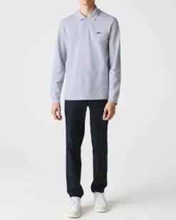 Polo grigio melange manica lunga classic fit L.13.13 in petit piqué chiné