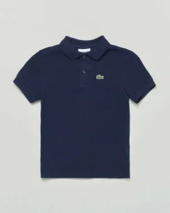 Polo Lacoste blu piqué di puro cotone