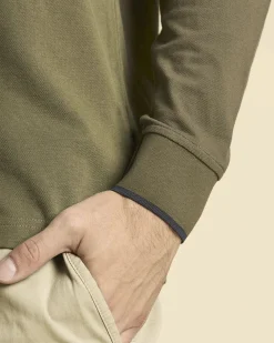 Polo manica lunga Aeronautica Militare verde militare in micro piquè di puro cotone con bordino blu