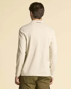 Polo manica lunga Aeronautica Militare beige in jersey di puro cotone con logo Frecce Tricolori