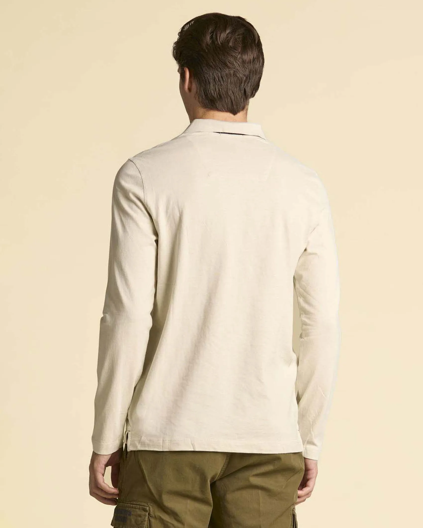 Polo manica lunga Aeronautica Militare beige in jersey di puro cotone con logo Frecce Tricolori