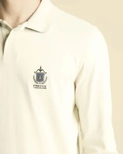 Polo manica lunga Aeronautica Militare beige in jersey di puro cotone con logo Frecce Tricolori