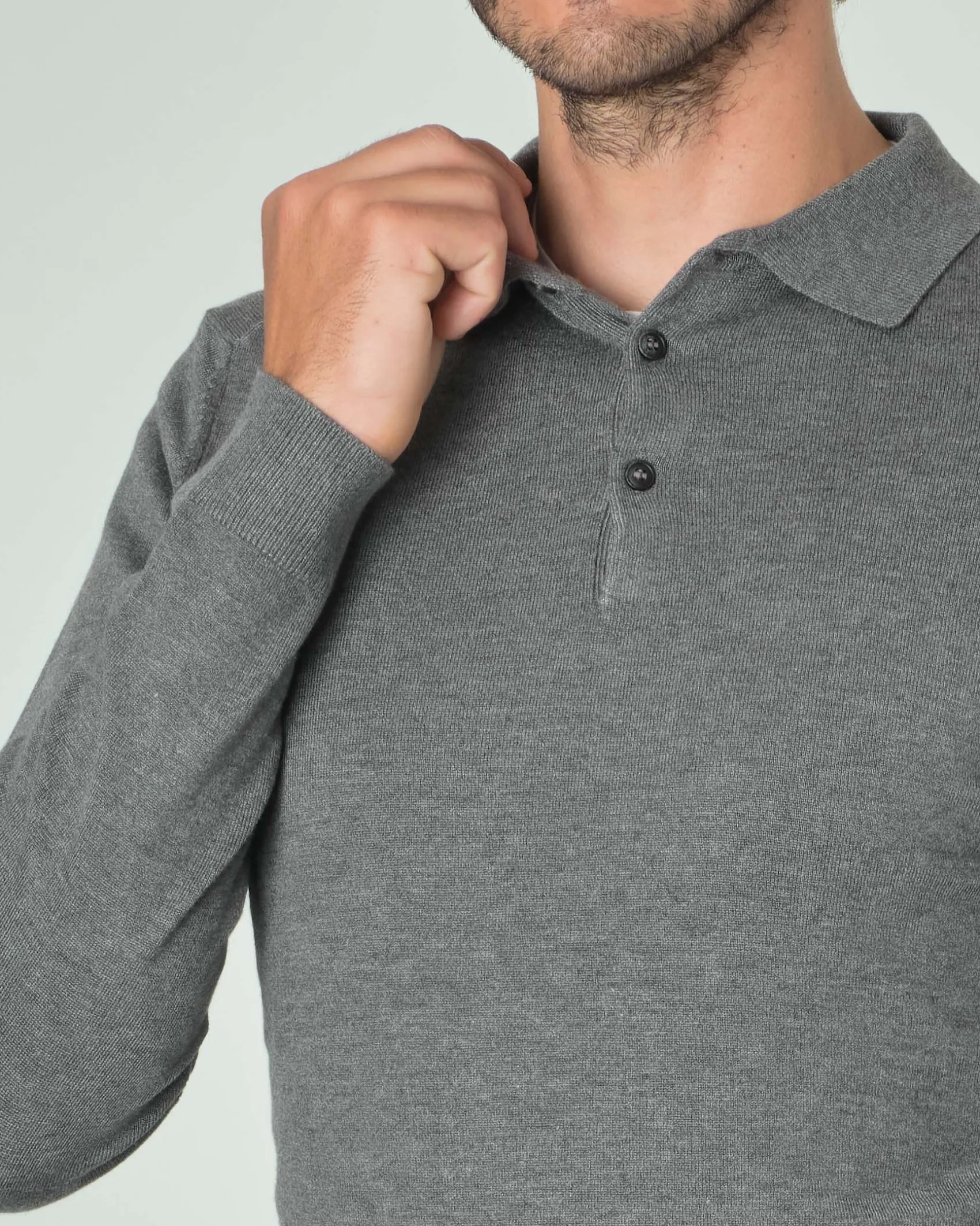 Polo manica lunga Paul Baker grigia in maglia di viscosa