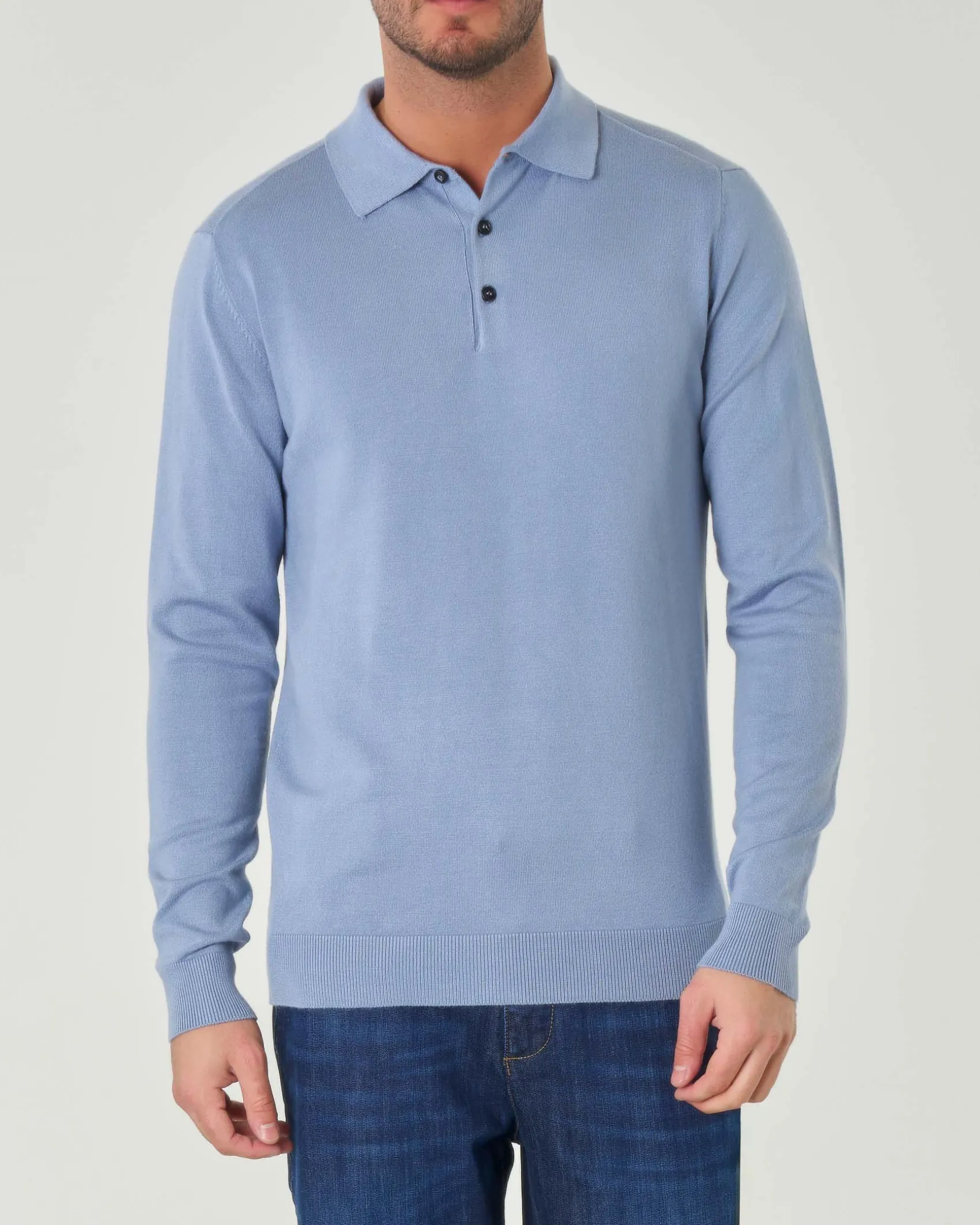 Polo manica lunga Paul Baker azzurra in maglia di viscosa