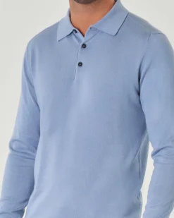 Polo manica lunga Paul Baker azzurra in maglia di viscosa
