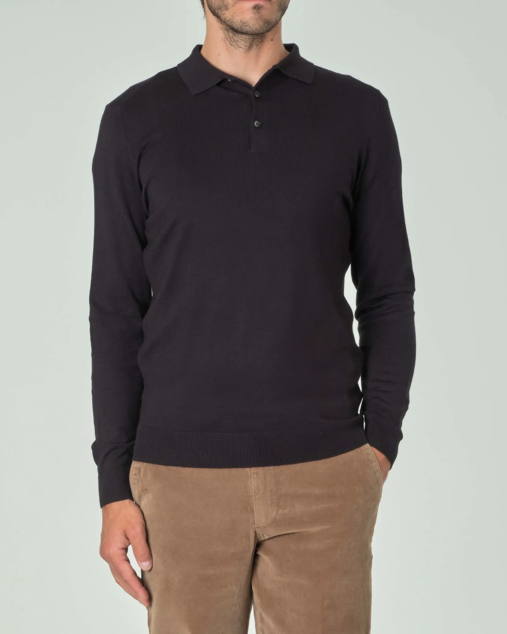Polo manica lunga Paul Baker nera in maglia di viscosa