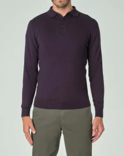 Polo manica lunga Paul Baker blu in maglia di viscosa