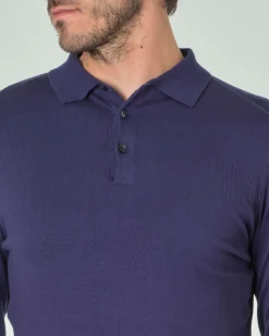 Polo manica lunga Paul Baker blu indaco in maglia di viscosa