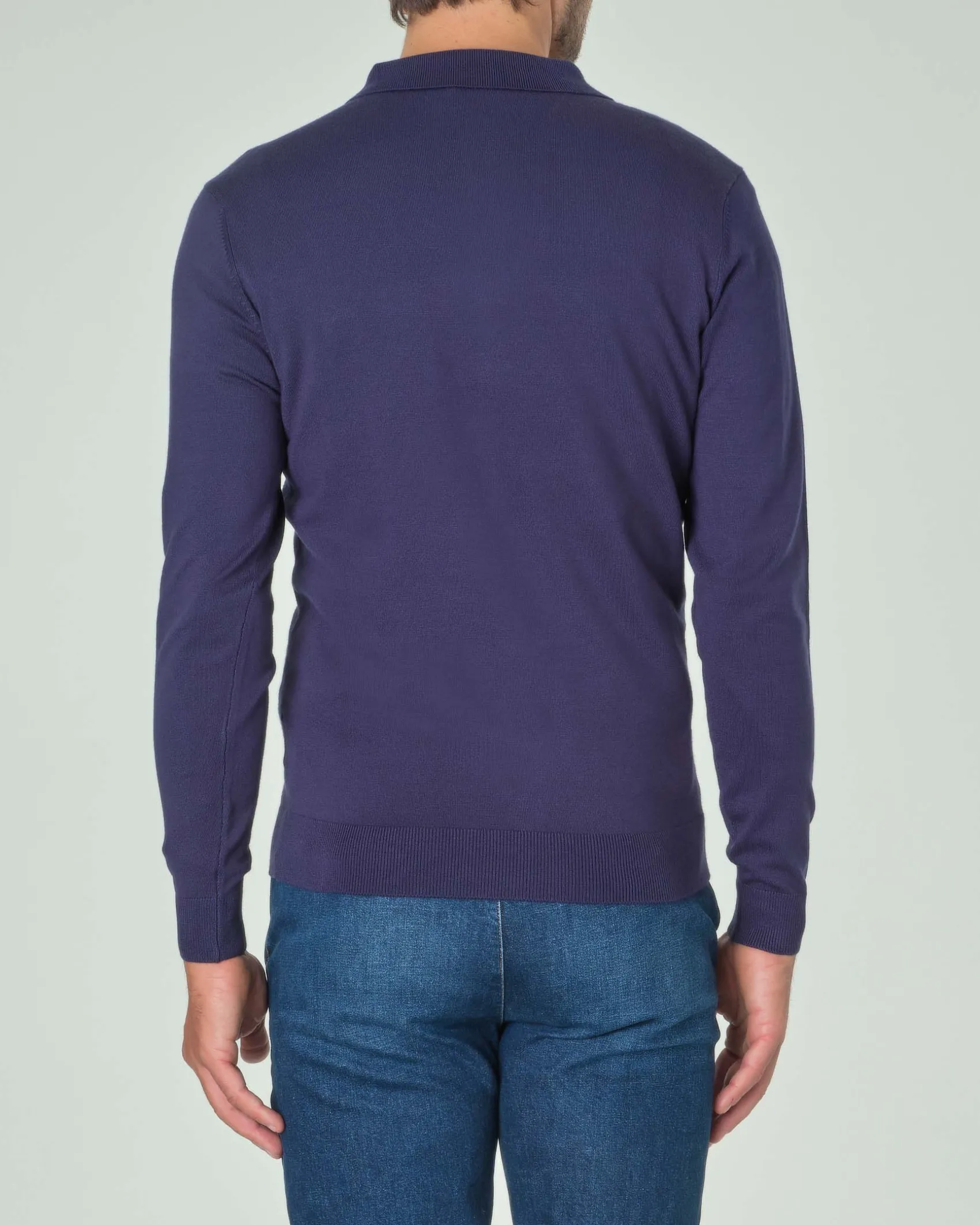 Polo manica lunga Paul Baker blu indaco in maglia di viscosa