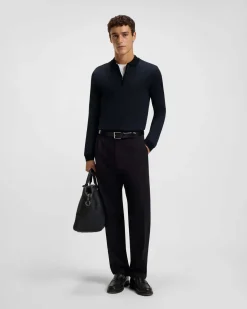 Polo manica lunga Peduzzi Boss nera in cotone mercerizzato con apertura a mezza zip