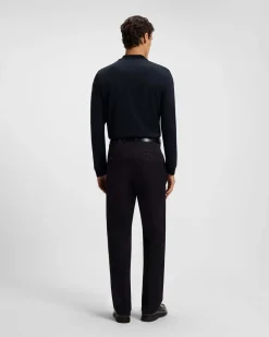 Polo manica lunga Peduzzi Boss nera in cotone mercerizzato con apertura a mezza zip