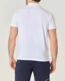 Polo mezza manica bianca in cotone organico stretch punto wafer