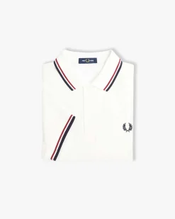 Polo mezza manica bianca con bordino rosso e blu