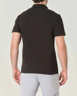 Polo mezza manica nera in cotone organico stretch punto wafer