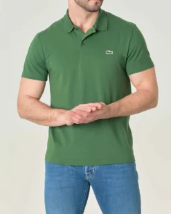 Polo mezza manica verde in cotone organico stretch punto wafer