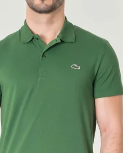 Polo mezza manica verde in cotone organico stretch punto wafer