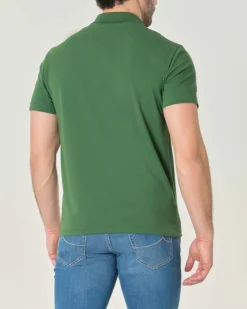 Polo mezza manica verde in cotone organico stretch punto wafer