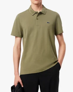 Polo mezza manica verde militare in cotone organico stretch punto wafer